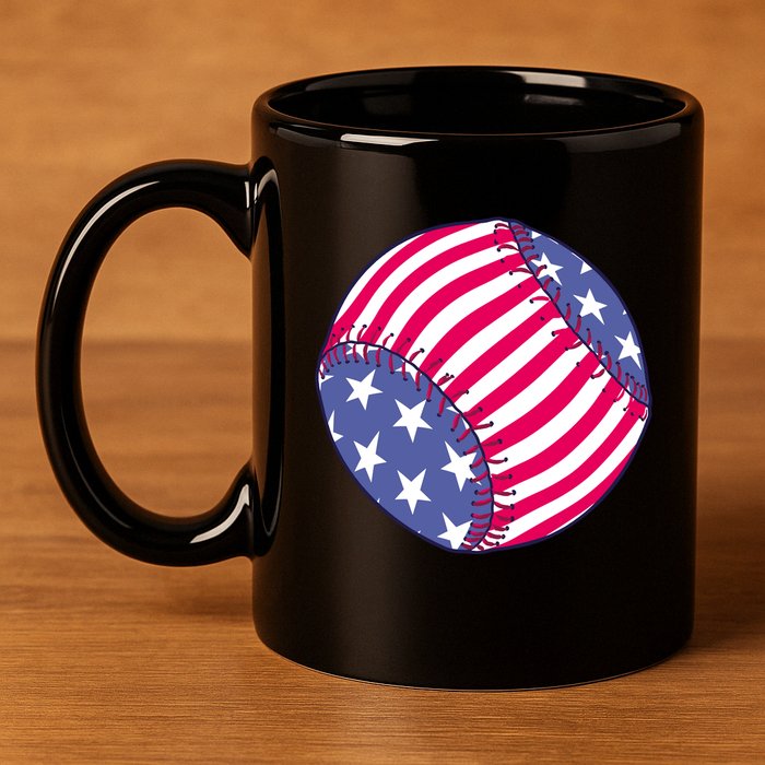 American Flag Baseball Lover 11oz C Handle Ceramic Mug