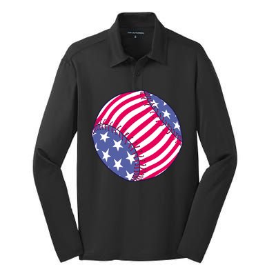 American Flag Baseball Lover Silk Touch Performance Long Sleeve Polo