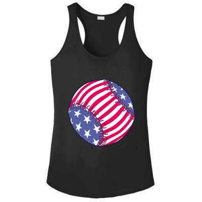 American Flag Baseball Lover Ladies PosiCharge Competitor Racerback Tank