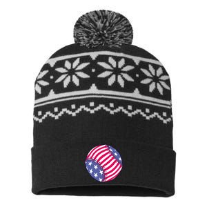 American Flag Baseball Lover USA-Made Snowflake Beanie