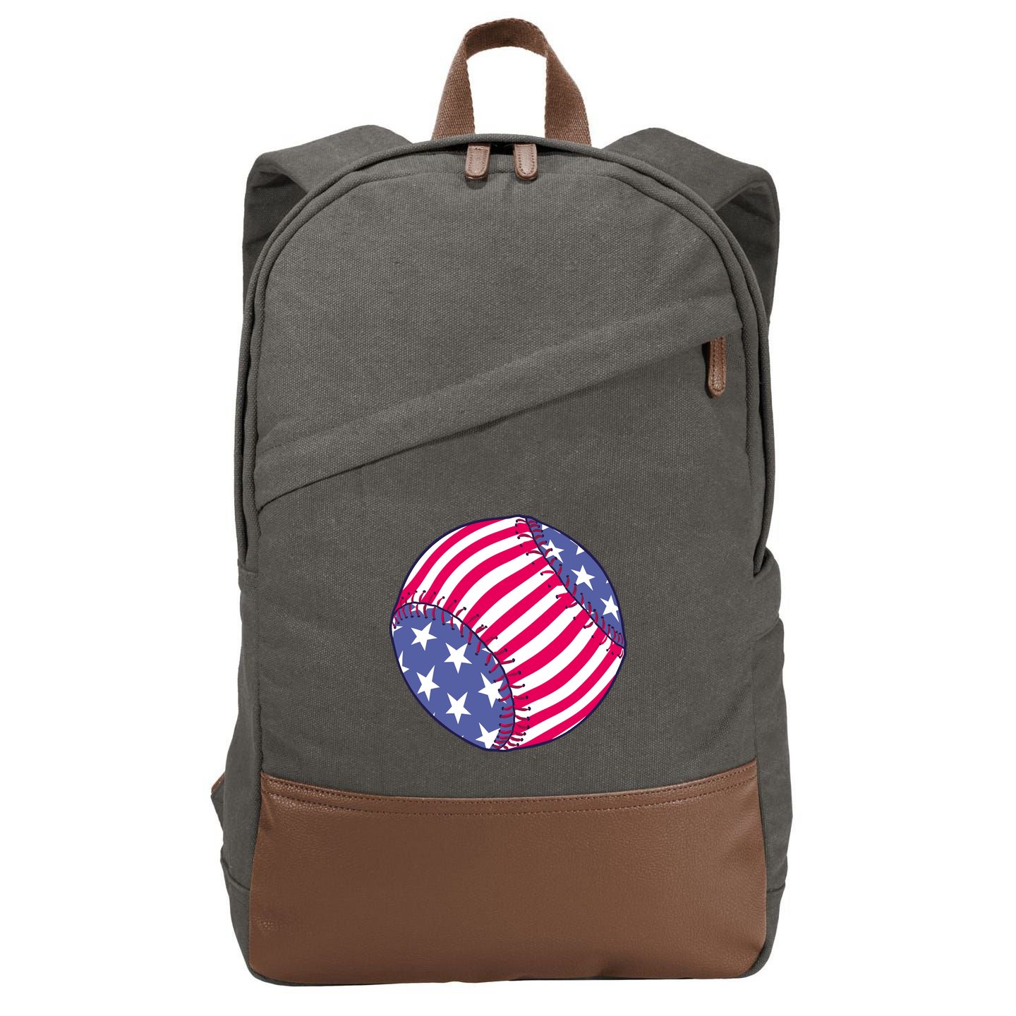 American Flag Baseball Lover Cotton Canvas Backpack