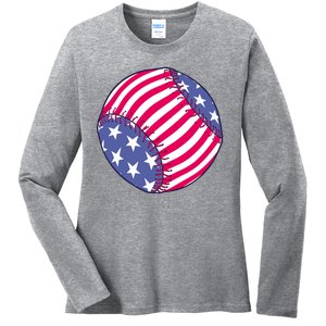 American Flag Baseball Lover Ladies Long Sleeve Shirt