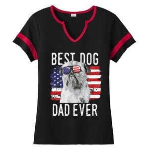 American Flag Best Dog Dad Ever Brussels Griffon Usa Ladies Halftime Notch Neck Tee