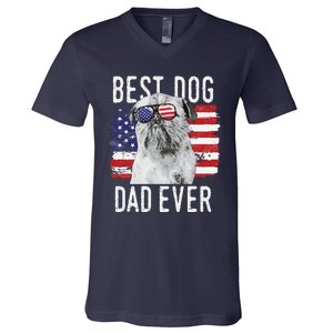 American Flag Best Dog Dad Ever Brussels Griffon Usa V-Neck T-Shirt