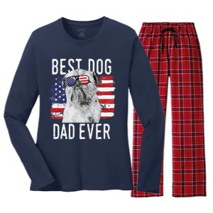 American Flag Best Dog Dad Ever Brussels Griffon Usa Women's Long Sleeve Flannel Pajama Set 