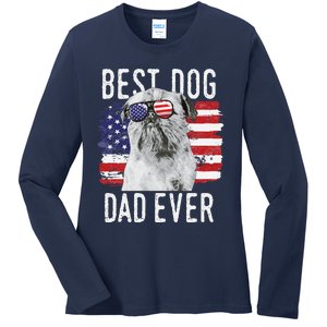 American Flag Best Dog Dad Ever Brussels Griffon Usa Ladies Long Sleeve Shirt