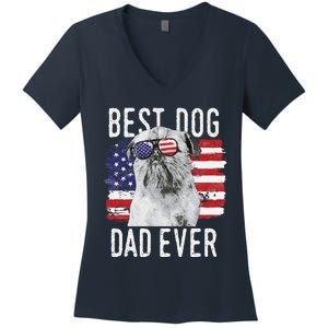 American Flag Best Dog Dad Ever Brussels Griffon Usa Women's V-Neck T-Shirt