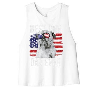 American Flag Best Dog Dad Ever Brussels Griffon Usa Women's Racerback Cropped Tank