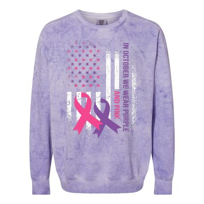 American Flag Breast Cancer and Domestic Violence Awareness Colorblast Crewneck Sweatshirt