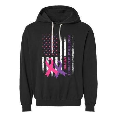 American Flag Breast Cancer and Domestic Violence Awareness Garment-Dyed Fleece Hoodie