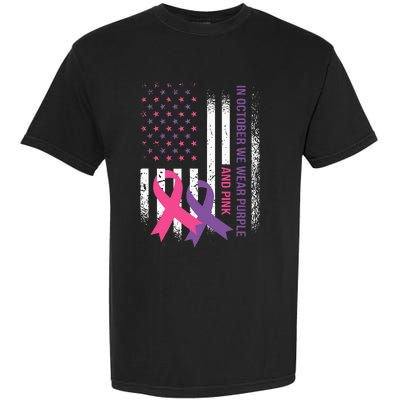 American Flag Breast Cancer and Domestic Violence Awareness Garment-Dyed Heavyweight T-Shirt