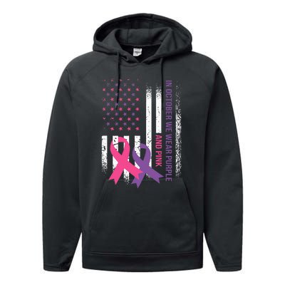 American Flag Breast Cancer and Domestic Violence Awareness Performance Fleece Hoodie