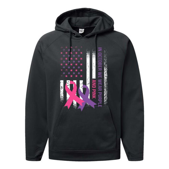 American Flag Breast Cancer and Domestic Violence Awareness Performance Fleece Hoodie