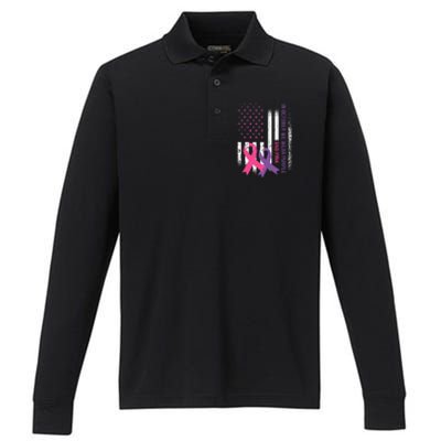 American Flag Breast Cancer and Domestic Violence Awareness Performance Long Sleeve Polo