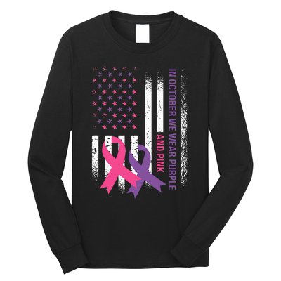 American Flag Breast Cancer and Domestic Violence Awareness Long Sleeve Shirt