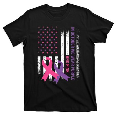 American Flag Breast Cancer and Domestic Violence Awareness T-Shirt