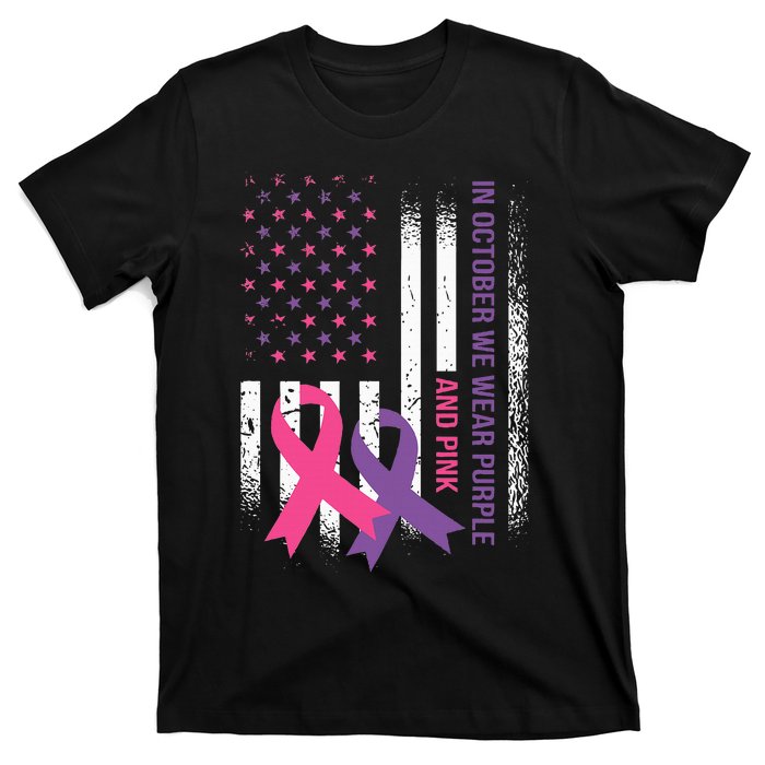 American Flag Breast Cancer and Domestic Violence Awareness T-Shirt