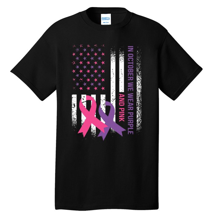 American Flag Breast Cancer and Domestic Violence Awareness Tall T-Shirt