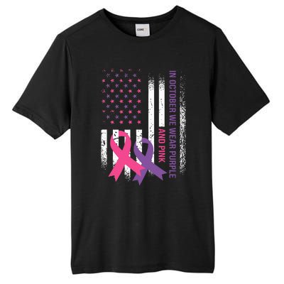 American Flag Breast Cancer and Domestic Violence Awareness Tall Fusion ChromaSoft Performance T-Shirt