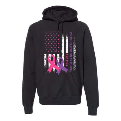 American Flag Breast Cancer and Domestic Violence Awareness Premium Hoodie