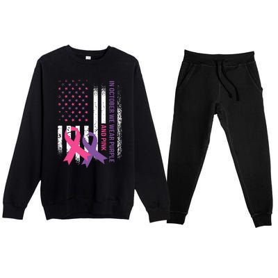 American Flag Breast Cancer and Domestic Violence Awareness Premium Crewneck Sweatsuit Set