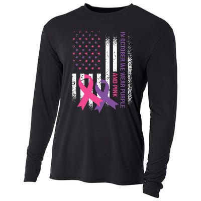 American Flag Breast Cancer and Domestic Violence Awareness Cooling Performance Long Sleeve Crew