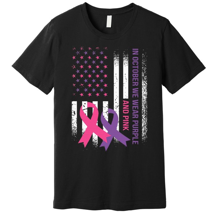 American Flag Breast Cancer and Domestic Violence Awareness Premium T-Shirt