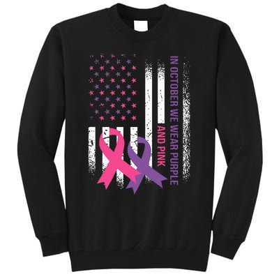 American Flag Breast Cancer and Domestic Violence Awareness Tall Sweatshirt