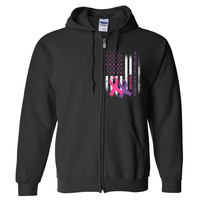 American Flag Breast Cancer and Domestic Violence Awareness Full Zip Hoodie