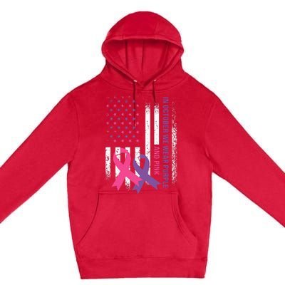 American Flag Breast Cancer and Domestic Violence Awareness Premium Pullover Hoodie