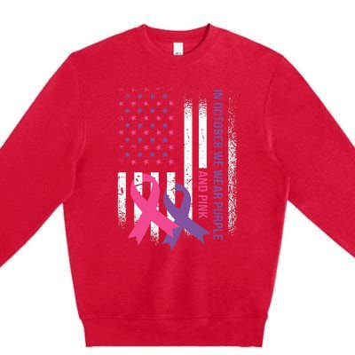 American Flag Breast Cancer and Domestic Violence Awareness Premium Crewneck Sweatshirt