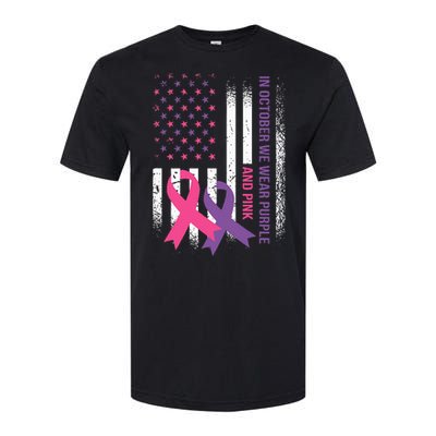 American Flag Breast Cancer and Domestic Violence Awareness Softstyle CVC T-Shirt