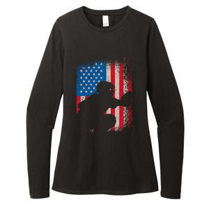 American Flag Baseball Catcher Design USA Flag Baseball Womens CVC Long Sleeve Shirt