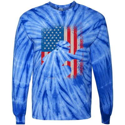 American Flag Baseball Catcher Design USA Flag Baseball Tie-Dye Long Sleeve Shirt