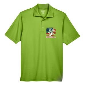 American Flag Baseball Player Batter Funny Game Day Gift Men's Origin Performance Pique Polo