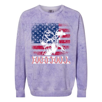 American Flag Baseball Player Batter Funny Game Day Gift Colorblast Crewneck Sweatshirt