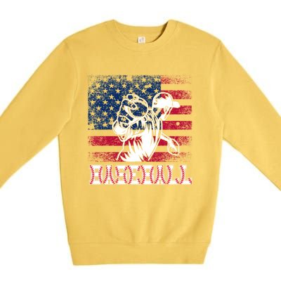 American Flag Baseball Player Batter Funny Game Day Gift Premium Crewneck Sweatshirt