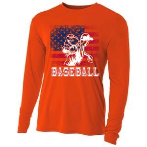 American Flag Baseball Player Batter Funny Game Day Gift Cooling Performance Long Sleeve Crew