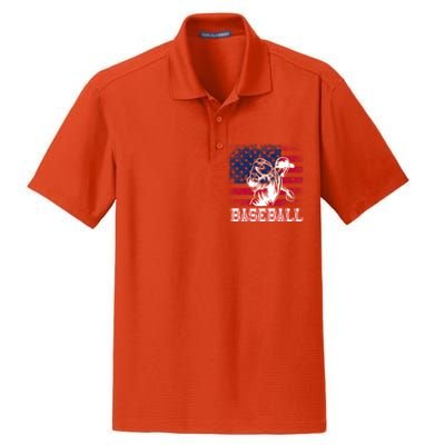 American Flag Baseball Player Batter Funny Game Day Gift Dry Zone Grid Polo