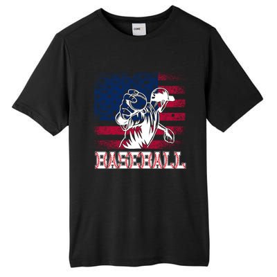 American Flag Baseball Player Batter Funny Game Day Gift Tall Fusion ChromaSoft Performance T-Shirt