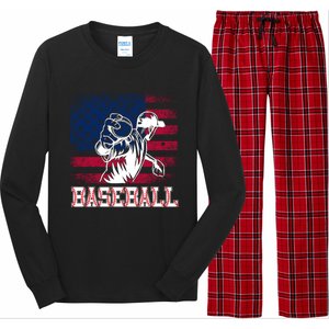 American Flag Baseball Player Batter Funny Game Day Gift Long Sleeve Pajama Set