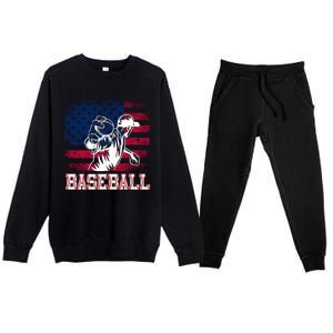 American Flag Baseball Player Batter Funny Game Day Gift Premium Crewneck Sweatsuit Set