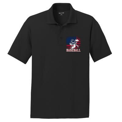 American Flag Baseball Player Batter Funny Game Day Gift PosiCharge RacerMesh Polo