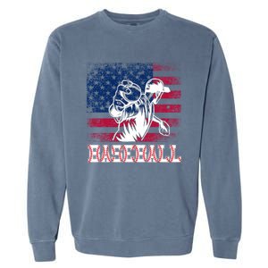 American Flag Baseball Player Batter Funny Game Day Gift Garment-Dyed Sweatshirt