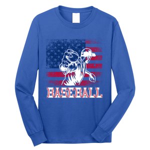 American Flag Baseball Player Batter Funny Game Day Gift Long Sleeve Shirt