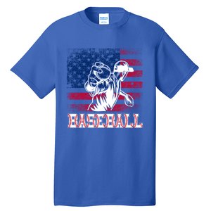 American Flag Baseball Player Batter Funny Game Day Gift Tall T-Shirt