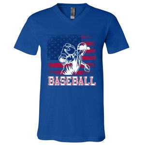 American Flag Baseball Player Batter Funny Game Day Gift V-Neck T-Shirt