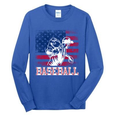 American Flag Baseball Player Batter Funny Game Day Gift Tall Long Sleeve T-Shirt