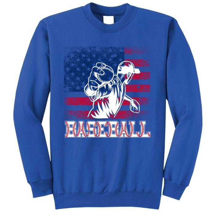 American Flag Baseball Player Batter Funny Game Day Gift Tall Sweatshirt