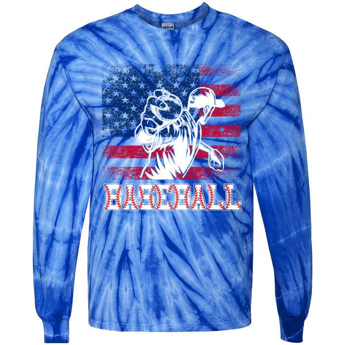 American Flag Baseball Player Batter Funny Game Day Gift Tie-Dye Long Sleeve Shirt